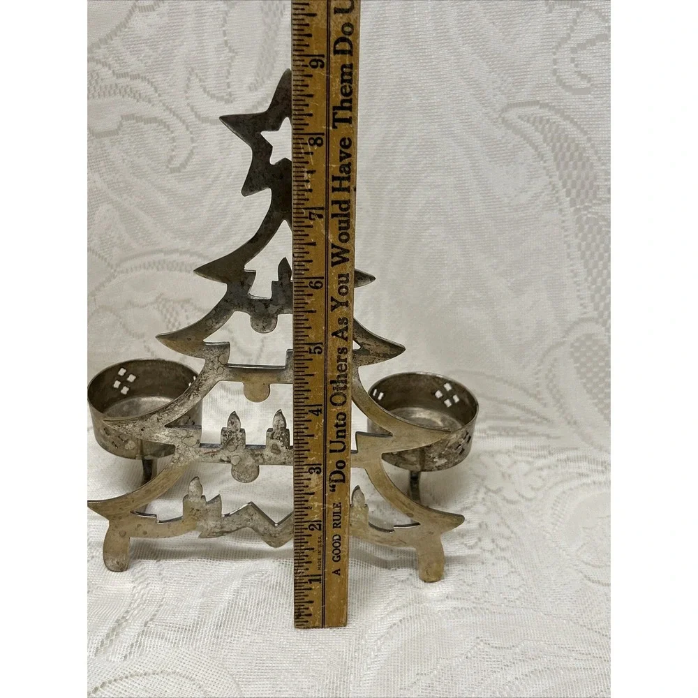 Vintage Silver‎ Plated Christmas Tree 2 Candle Holder International Silver Co